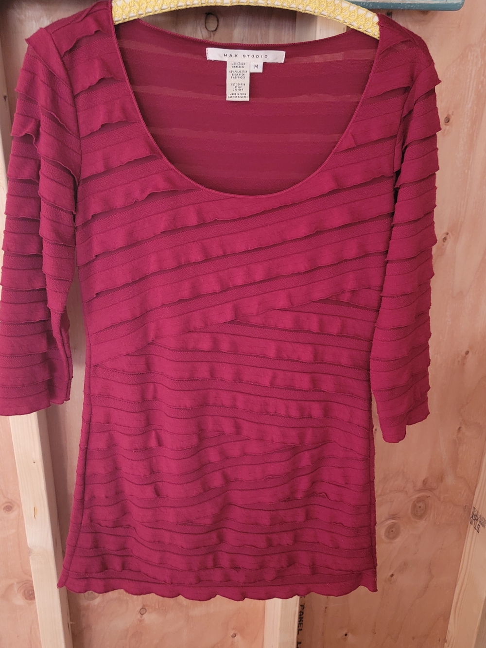 Max Studio Ribbed Stripe Scoop Neck Top - Berry